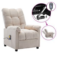 Fauteuil de massage inclinable électrique Crème Tissu 6