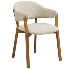 Fauteuil de salle à manger en chêne massif et tissu beige DUNKIRK