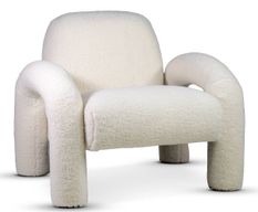 Fauteuil design en laine à bouclettes blanc cassé Oreklo