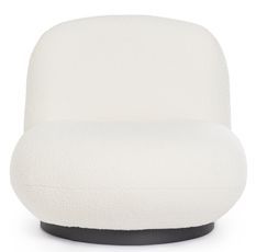 Fauteuil design pivotant tissu doux bouclé blanc et pieds acier noir MAGGY
