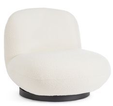 Fauteuil design pivotant tissu doux bouclé blanc et pieds acier noir Maggy 81 cm