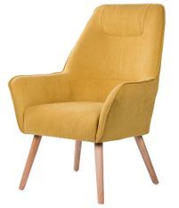 Fauteuil dossier haut style scandinave tissu jaune moutarde Baky 74 cm
