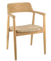 Fauteuil en bois massif naturel et assise en rotin LOUIKA
