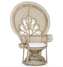 Fauteuil en forme de paon en rotin naturel avec coussin PEACOCK