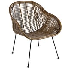 Fauteuil en osier marron et pieds métal noir KIREL