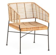 Fauteuil en osier naturel et pieds métal noir KALIA– intérieur et extérieur