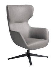 Fauteuil en tissu et cuir gris pieds en acier Manon