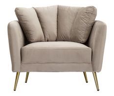 Fauteuil gris design tissu et pieds métal doré Liry