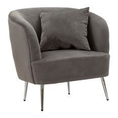 Fauteuil gris velours pieds argentés design moderne