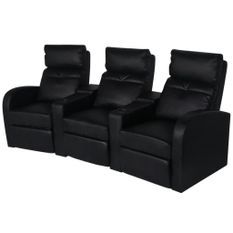 Fauteuil inclinable à 3 places Cuir synthétique Noir