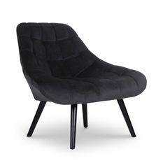 Fauteuil large velours noir et pieds bois noir Méli - Lot de 2