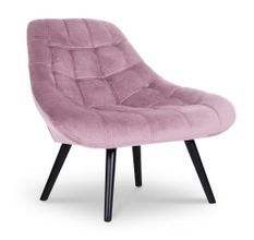 Fauteuil large velours rose et pieds bois noir Dani