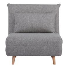 Fauteuil Lit MARLOW – Tissu gris & pieds en bois naturel