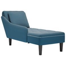 Fauteuil long avec coussin et accoudoir droit bleu velours