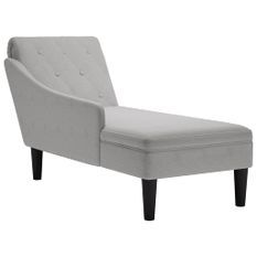 Fauteuil long avec coussin et accoudoir droit gris nuage tissu