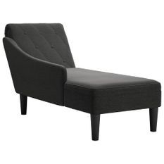 Fauteuil long avec coussin et accoudoir droit noir tissu