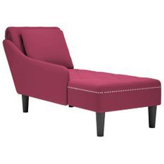 Fauteuil long avec coussin et accoudoir droit rouge bordeaux