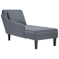 Fauteuil long et coussin et accoudoir droit gris foncé velours