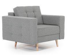 Fauteuil matelassé tissu gris clair et bois clair Anska