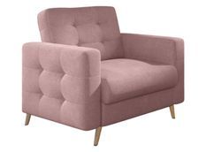 Fauteuil matelassé tissu rose clair et bois clair Anska