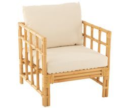 Fauteuil Meliza avec coussin en tissu et rotin - Finition naturelle et blanche