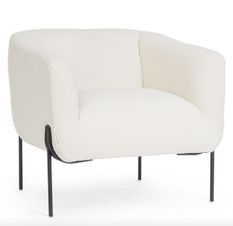 Fauteuil moderne CLAUDINE – Tissu bouclé doux & pieds acier noir