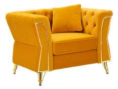 Fauteuil moutarde velours matelassé design Emy