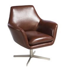 Fauteuil pivotant cuir marron et pieds en acier Yoanne