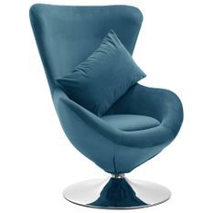 Fauteuil pivotant en forme d’œuf avec coussin Bleu Velours