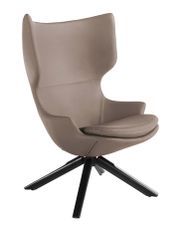 Fauteuil pivotant similicuir taupe et pieds en bois Yanick