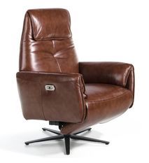 Fauteuil relax pivotant cuir marron et pieds en acier Nary