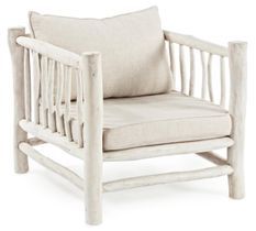 Fauteuil SAKY en bois massif de teck blanchi – coussins déhoussables – 70 cm