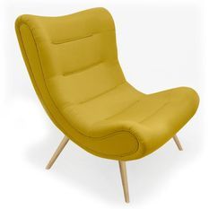 Fauteuil scandinave tissu jaune et pieds bois clair Ulric