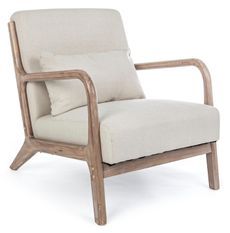 Fauteuil tissu beige clair et pieds en bois d'hévéa Silla