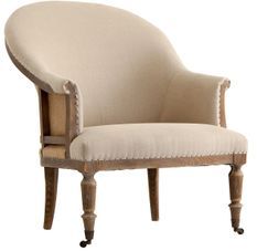 Fauteuil tissu beige et pieds frêne massif clair Mira