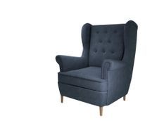 Fauteuil tissu bleu capitonné Lizzi 85 cm