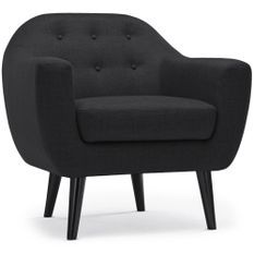 Fauteuil tissu noir et pieds bois noir Lalis