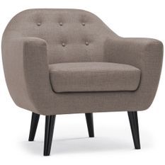 Fauteuil tissu taupe et pieds bois noir Lalis