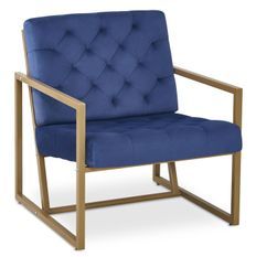 Fauteuil velours bleu et pieds métal doré Racco