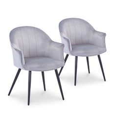 Fauteuil velours gris argenté et pieds noir Leeam - Lot de 2