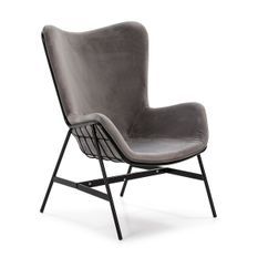 Fauteuil velours gris et pieds métal noir Lyra