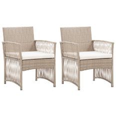 Fauteuils de jardin avec coussins 2 pcs Beige Résine tressée
