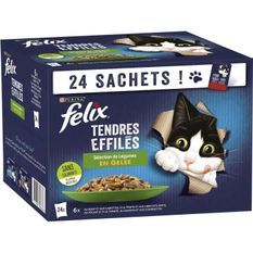 FELIX Tendres Effilés en Gelée Viandes-Poissons avec Légumes - 24 x 85 g - Sachets fraîcheur pour chat adulte
