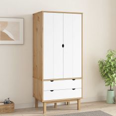 Garde-robe OTTA Marron et blanc 76,5x53x172 cm Bois massif pin