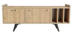 Meuble TV 3 portes 3 étagères verticales bois clair Bibola 150 cm