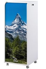 Grand caisson à rideau sur roulettes 3 tiroirs blanc imprimé Mont Cervin Orga 108 cm