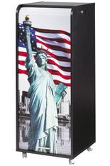 Grand caisson à rideau sur roulettes 3 tiroirs noir imprimé statue de la Liberté Orga 108 cm