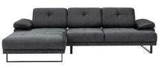 Grand canapé d'angle gauche moderne tissu doux anthracite pieds métal noir Kustone 314 cm 314 cm