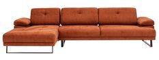 Grand canapé d'angle gauche tissu orange et métal noir Kustone 314 cm