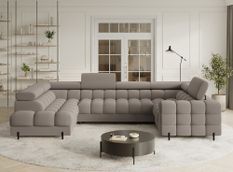 Grand canapé en U en tissu KARBON – Avec fonction lit et coffre